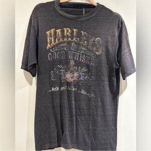 True 80’s vintage 3d emblem Harley-Davidson Black Whiskey Graphic Tee thrashed